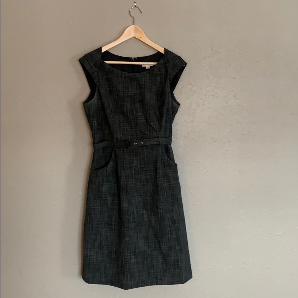Charcoal grey patterned suit dress with POCKETS!